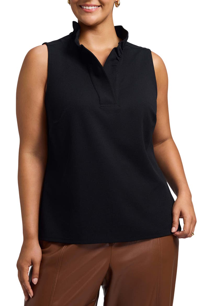 Tammy Ruffle Collar Crepe Sleeveless Top, Main, color, BLACK