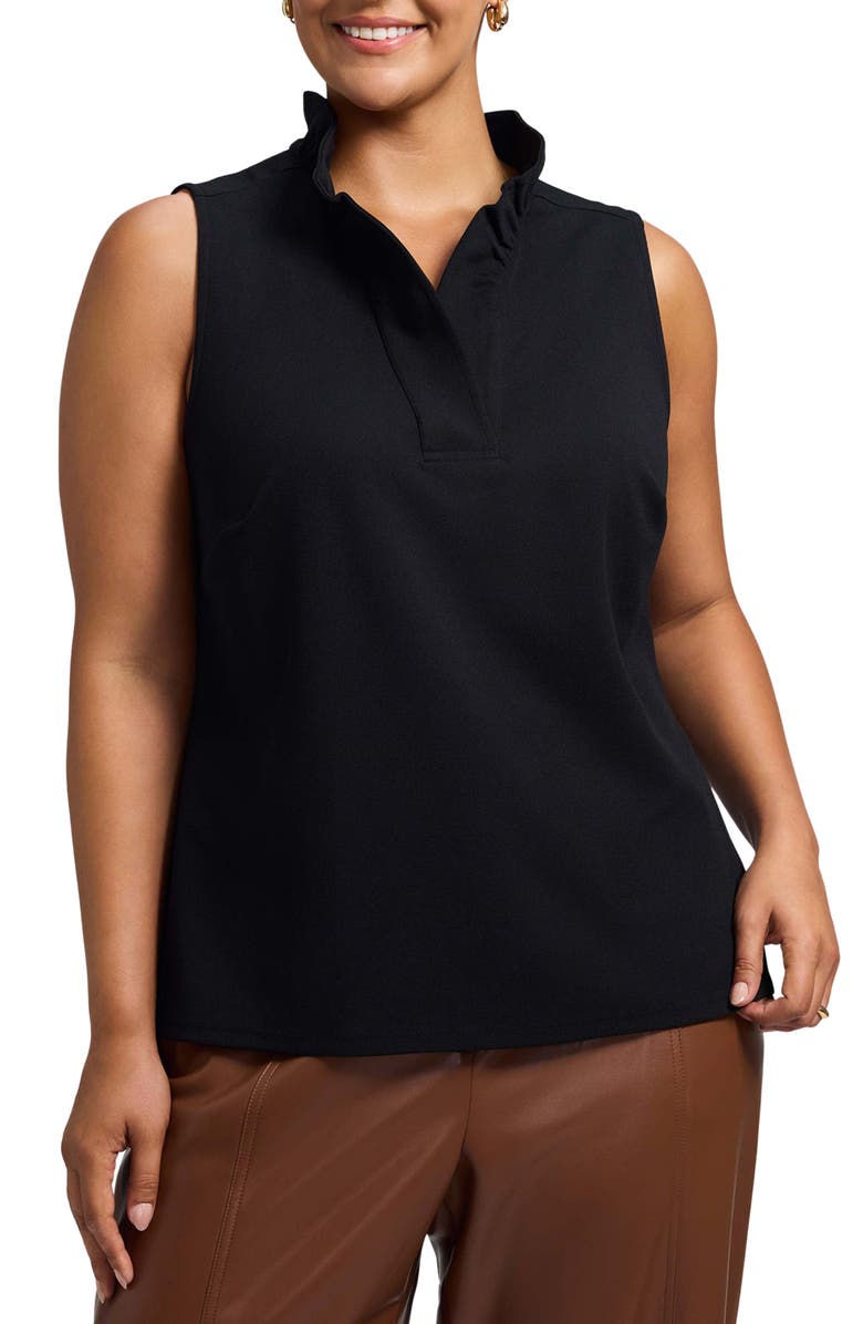 Foxcroft Tammy Ruffle Collar Crepe Sleeveless Top, Main, color, Black