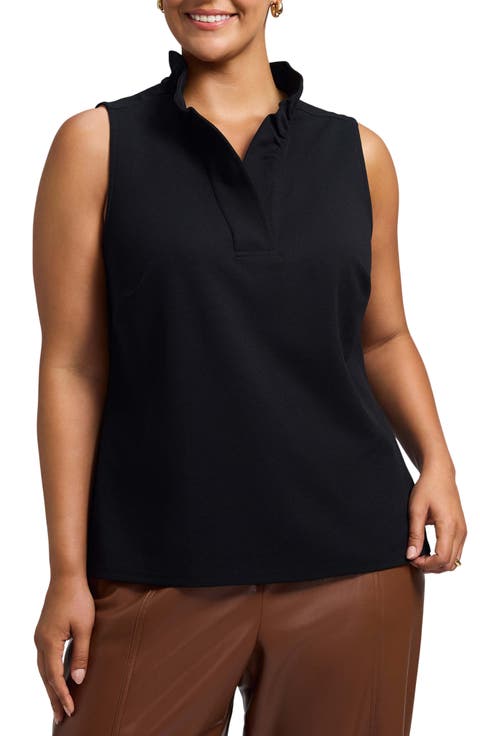 Tammy Ruffle Collar Crepe Sleeveless Top (Plus)