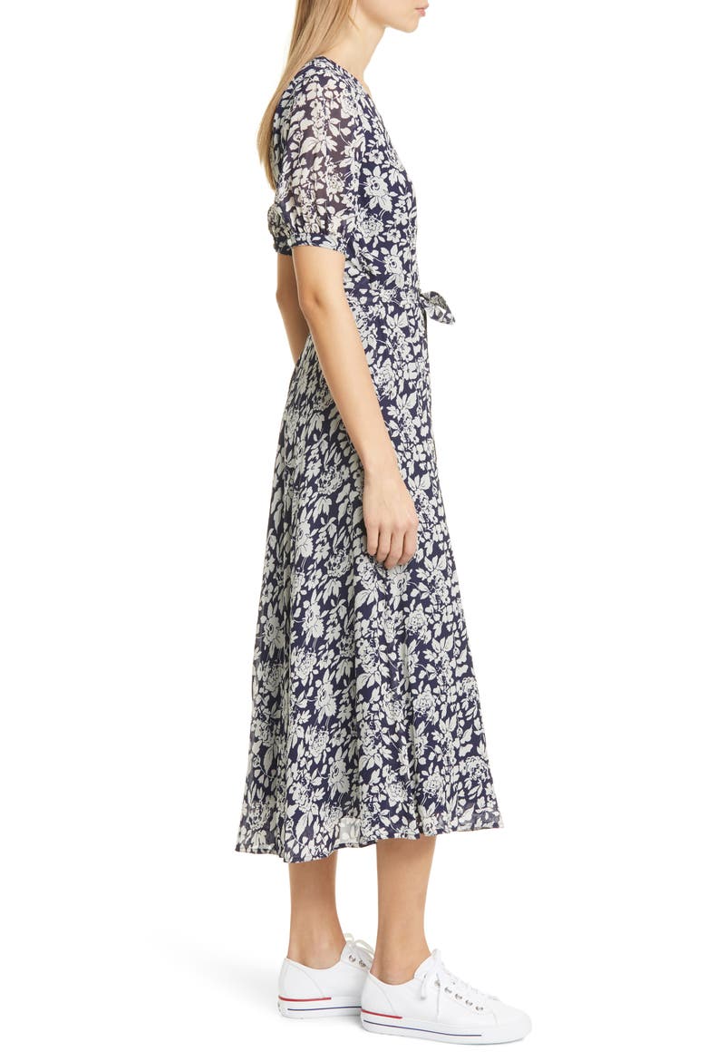 Floral Crepe Wrap Midi Dress, Alternate, color, NAVY FLORAL