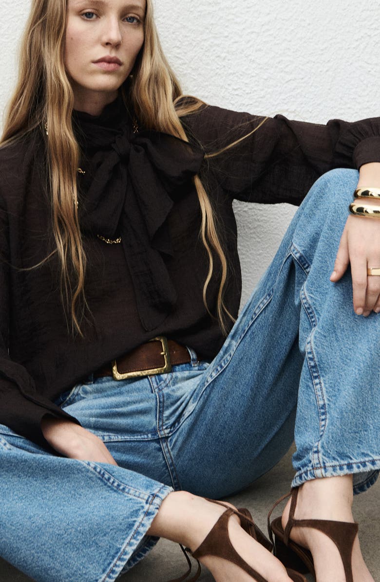 MANGO Floral Straight Leg Jeans, Alternate, color, Medium Blue