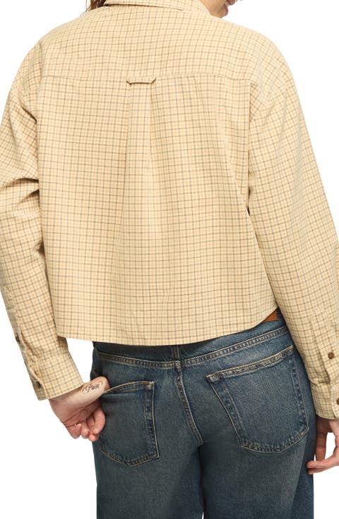 Tattersall Cotton Corduroy Crop Button-Up Shirt
