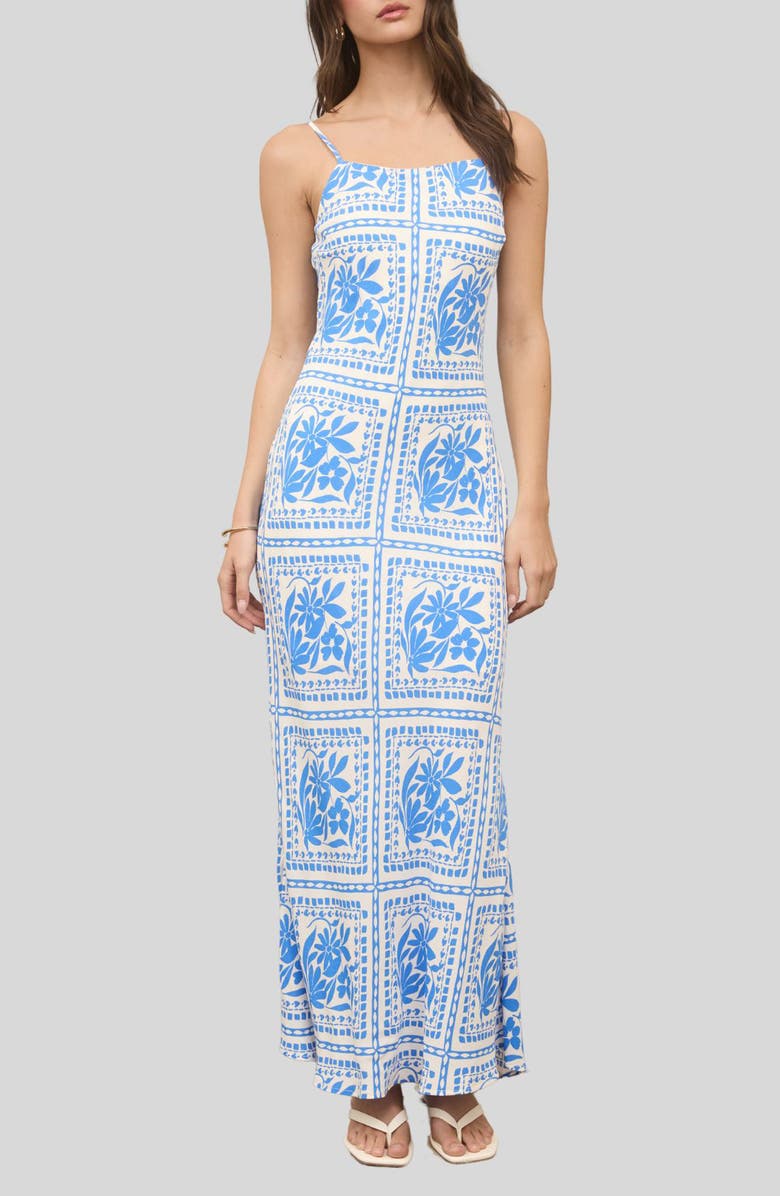 Blu Pepper Patterned Midi Slipdress, Main, color, Blue