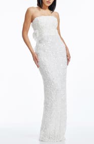 Dress the Population Izza Floral Appliqué Sequin Strapless Gown