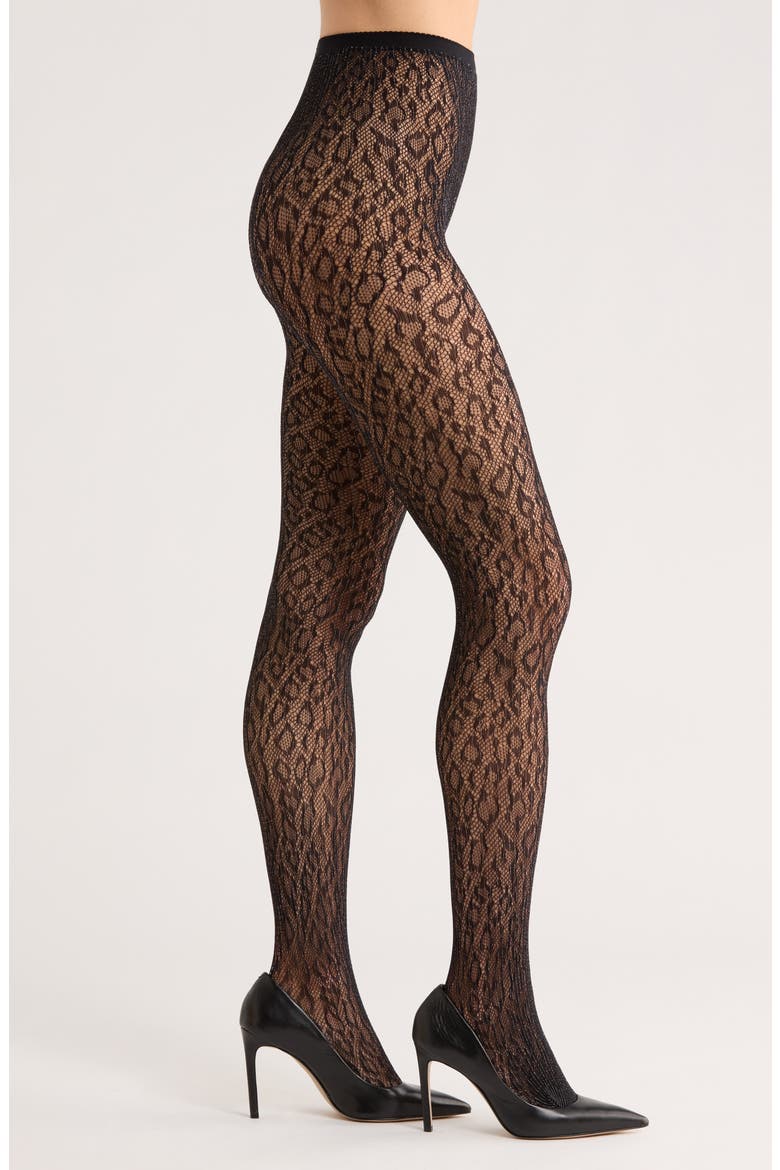 Animal Print Tights, Main, color, BLACK