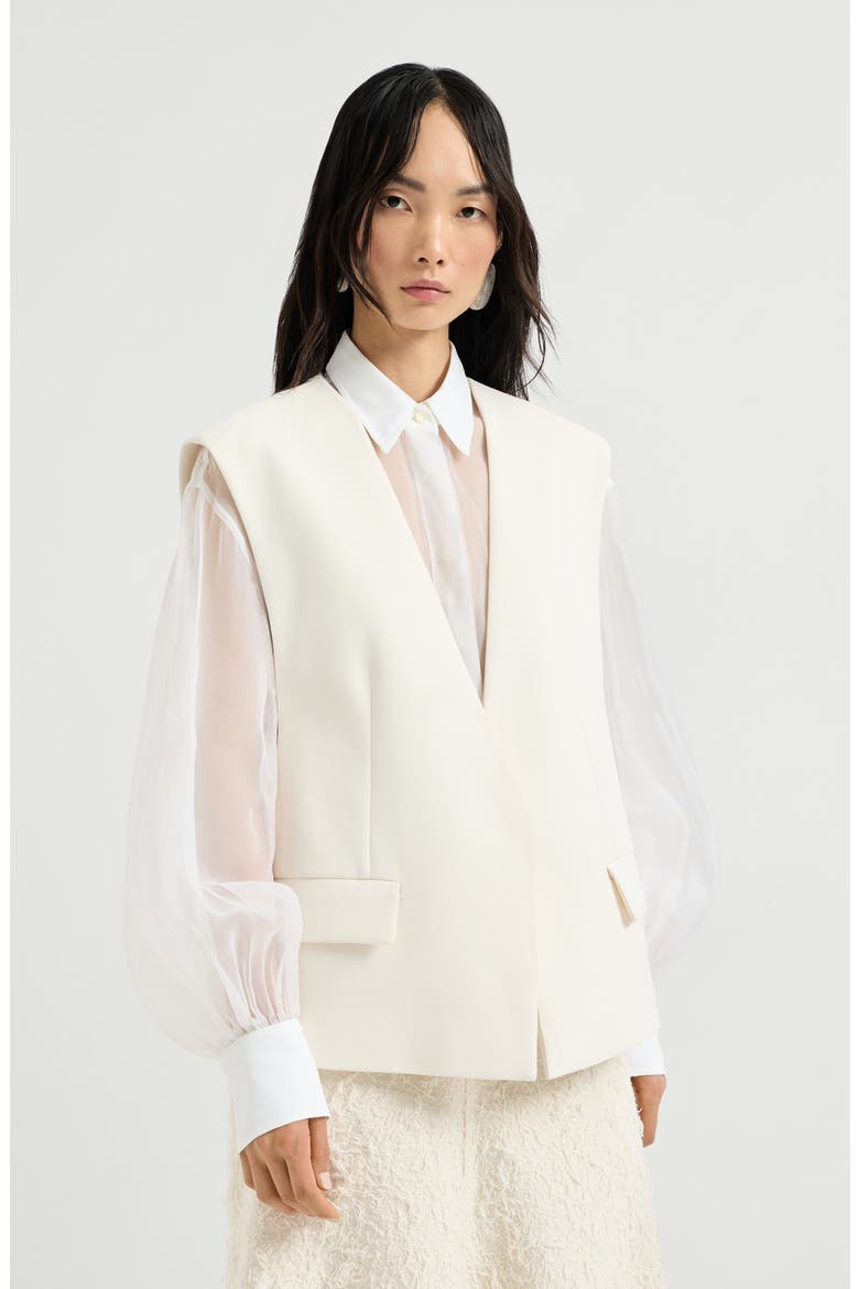 Double twill crêpe vest, Main, color, Ivory