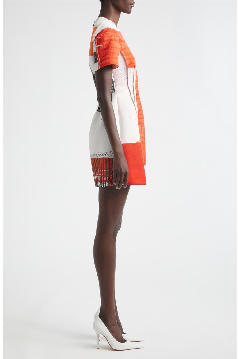 Collage Print Matte Duchesse Satin Minidress, Alternate, color, RED MULTI