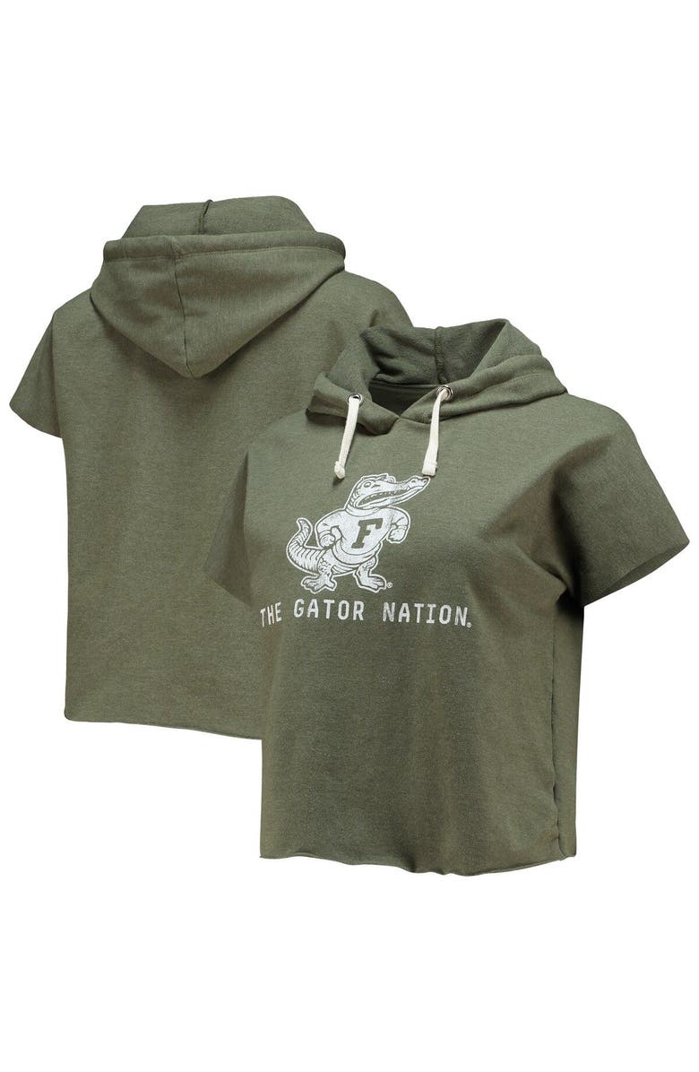 Retro Brand Women's Original Retro Brand Olive Florida Gators Cropped Tri-Blend Short Sleeve Pullover Hoodie, Main, color, 