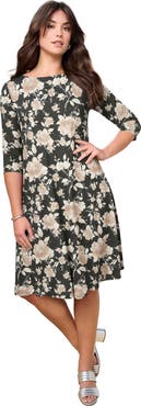 Roaman's Plus Size 3/4 Sleeve Boatneck Swing Dress