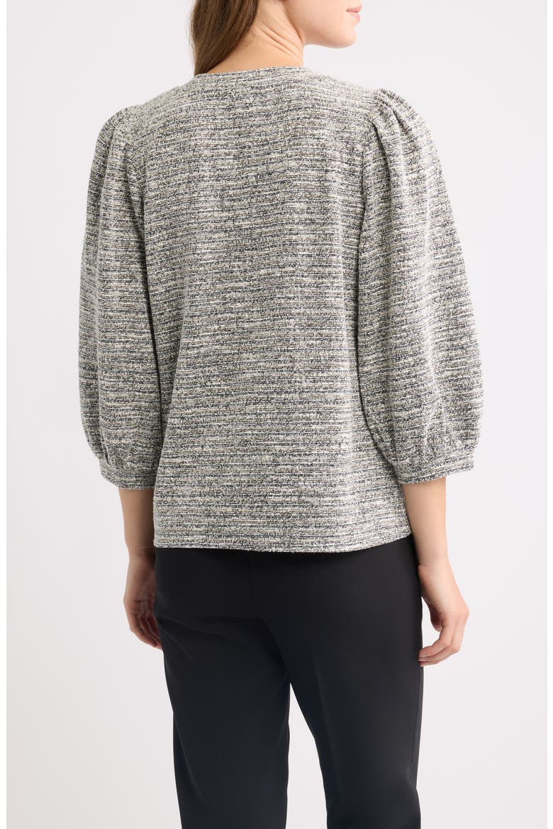 Boucle Knit Balloon Sleeve Top, Alternate, color, ANNE BLACK/ WHITE DOVE