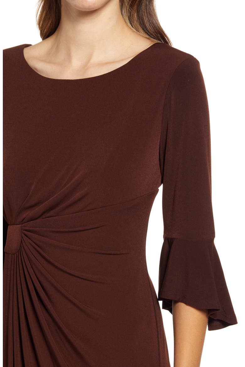 Ruched Bell Sleeve Faux Wrap Cocktail Dress, Alternate, color, COFFEE