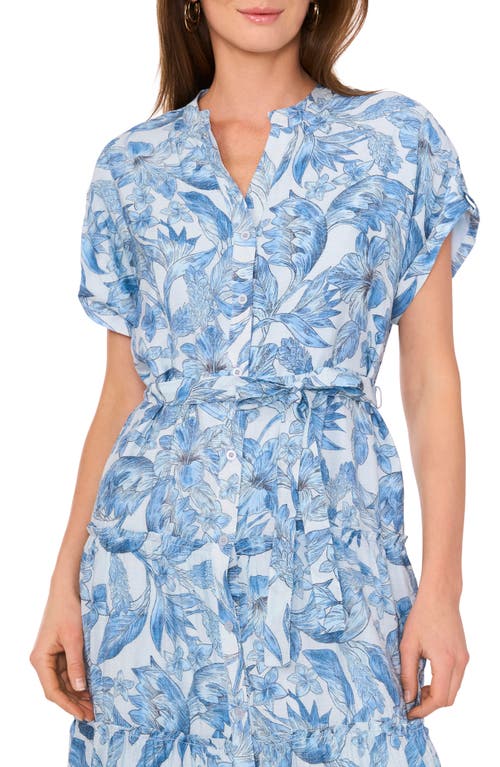 Vince Camuto Print Tiered Maxi Dress In Dew Blue