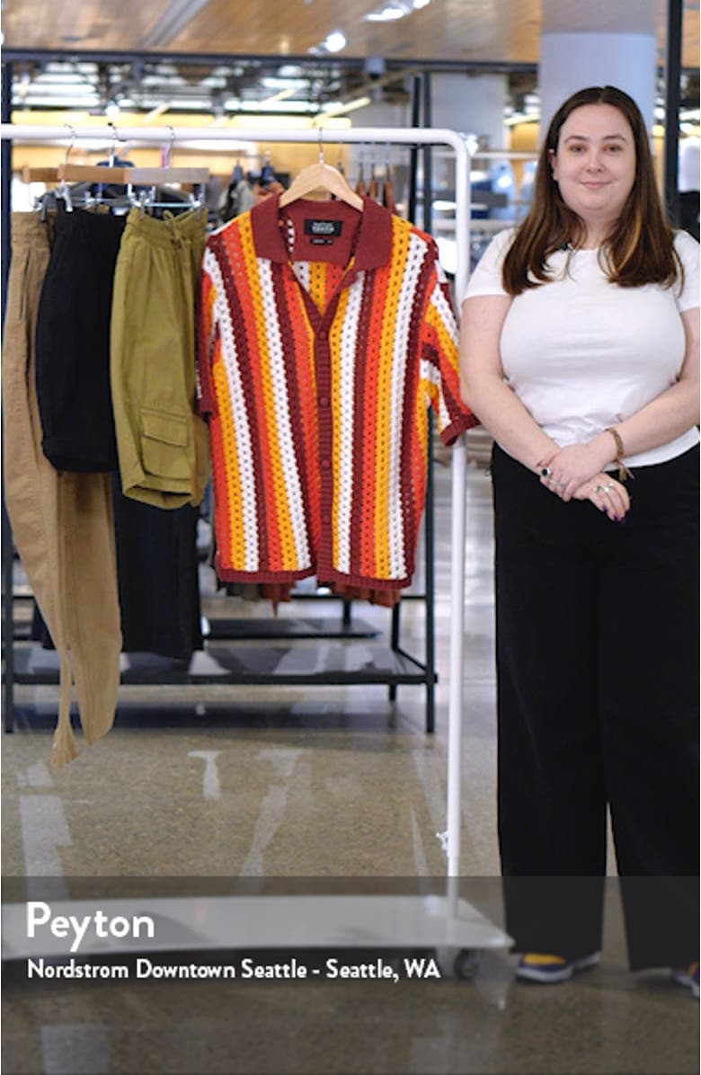 Stripe Crochet Short Sleeve Cotton Cardigan, sales video thumbnail