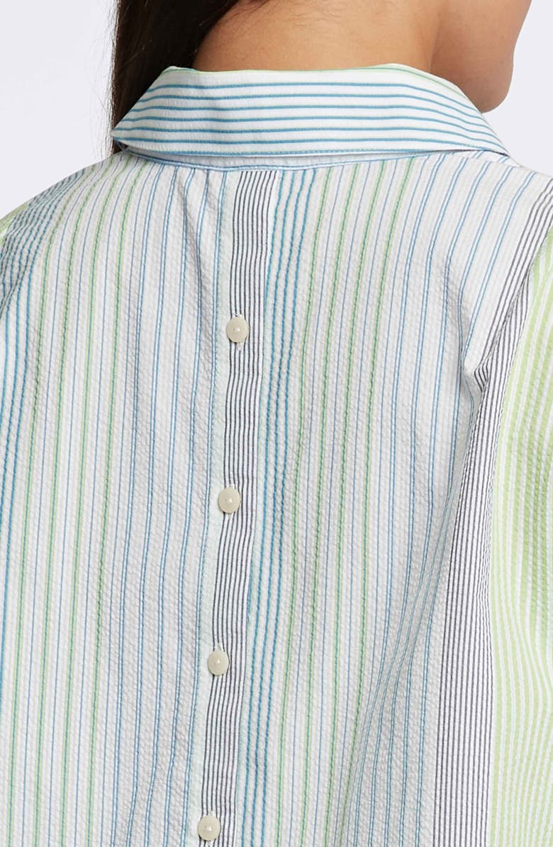 Foxcroft Therese Stripe Split Back Cotton Seersucker Popover Shirt, Alternate, color, 