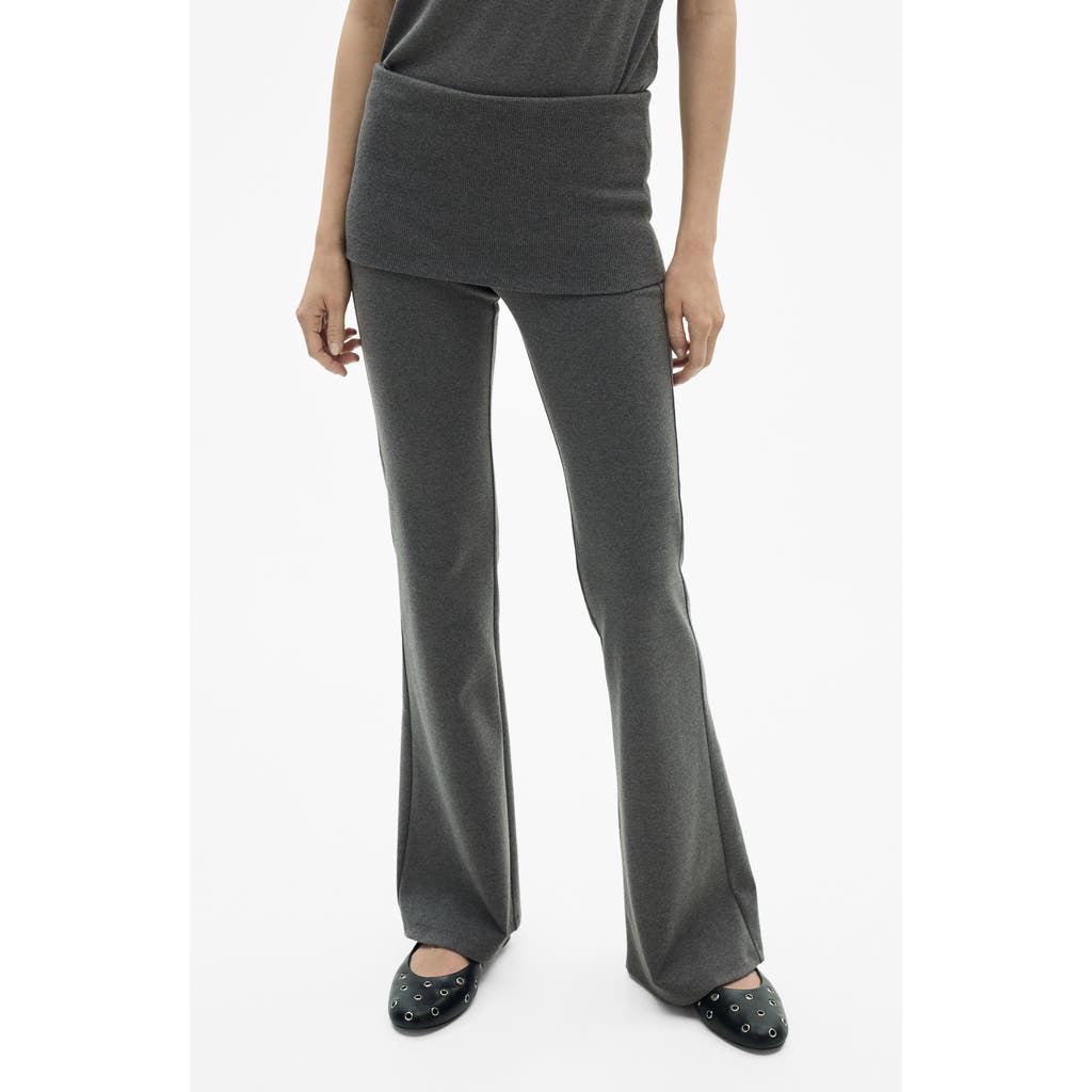 Mango Foldover Flare Pants In Grey