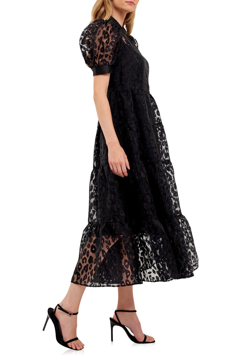 Leopard Burnout Jacquard Button-Up Dress, Alternate, color, BLACK