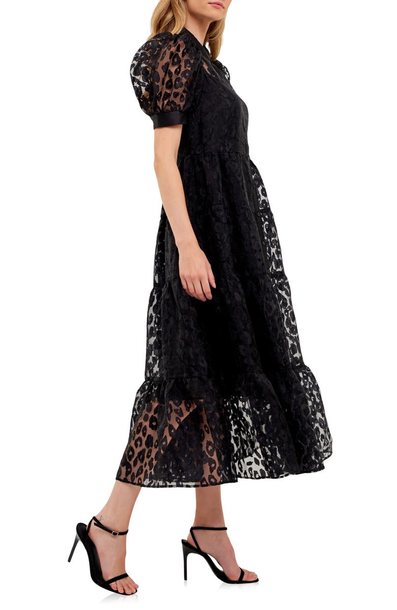 English Factory Leopard Burnout Jacquard Button-Up Dress, Alternate, color,