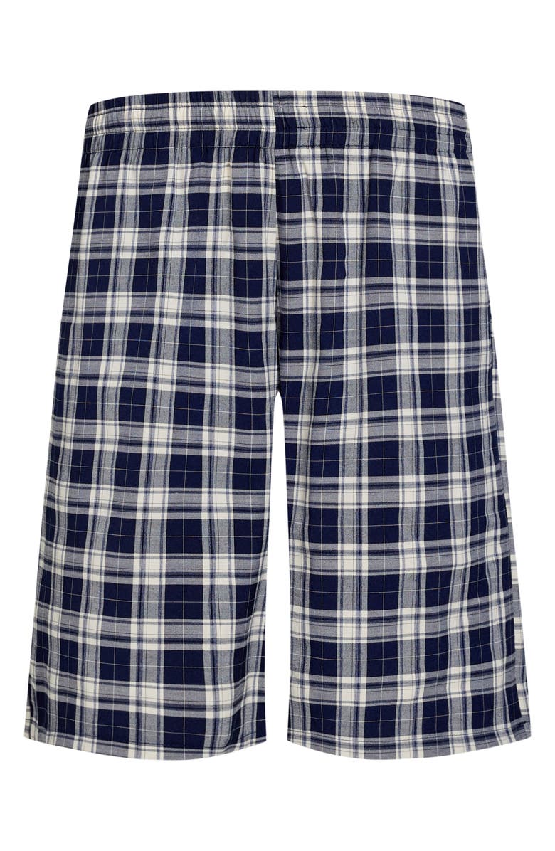 LIONESS Sevigney Plaid Long Shorts, Alternate, color, Navy Check