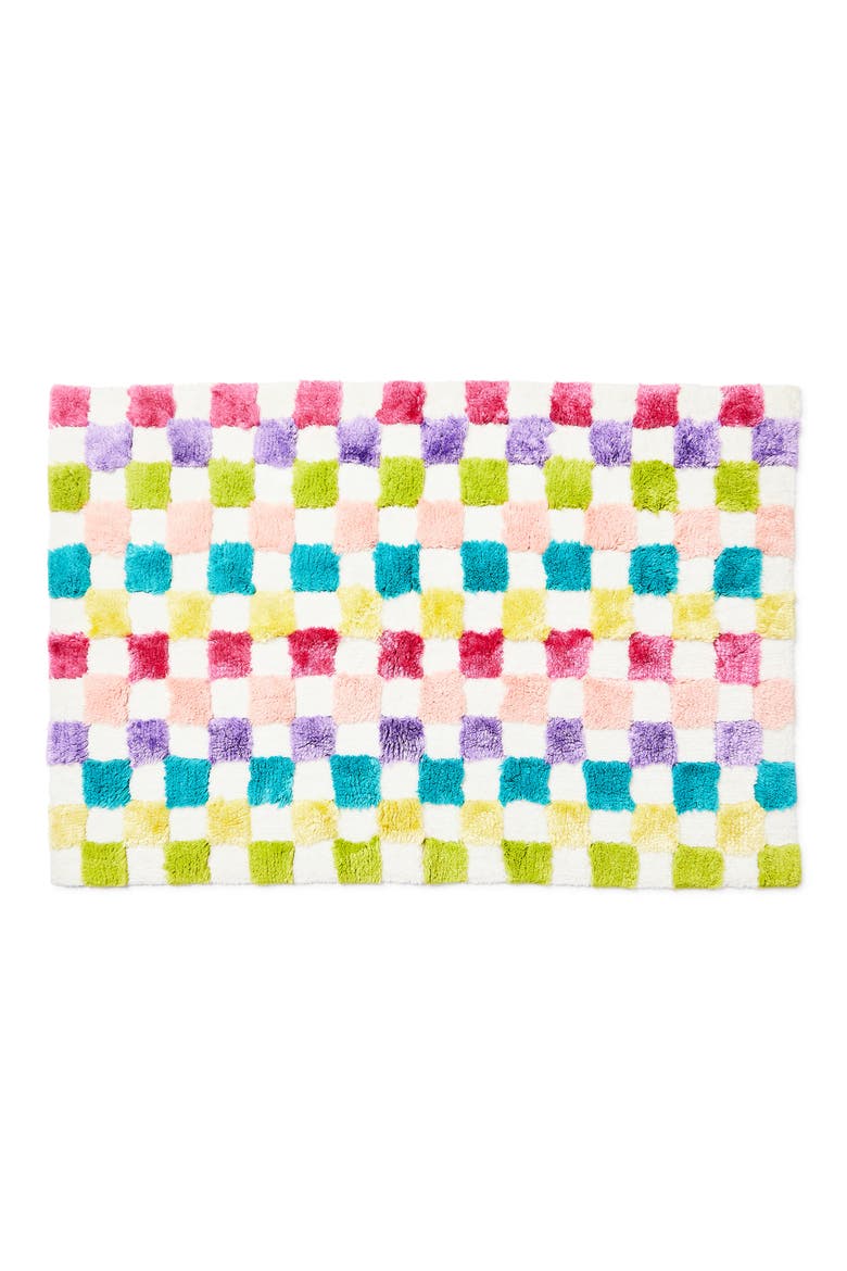 Rainbow Micro Check Cotton Blend Bath Rug, Main, color, PINK