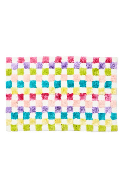 Rainbow Micro Check Cotton Blend Bath Rug