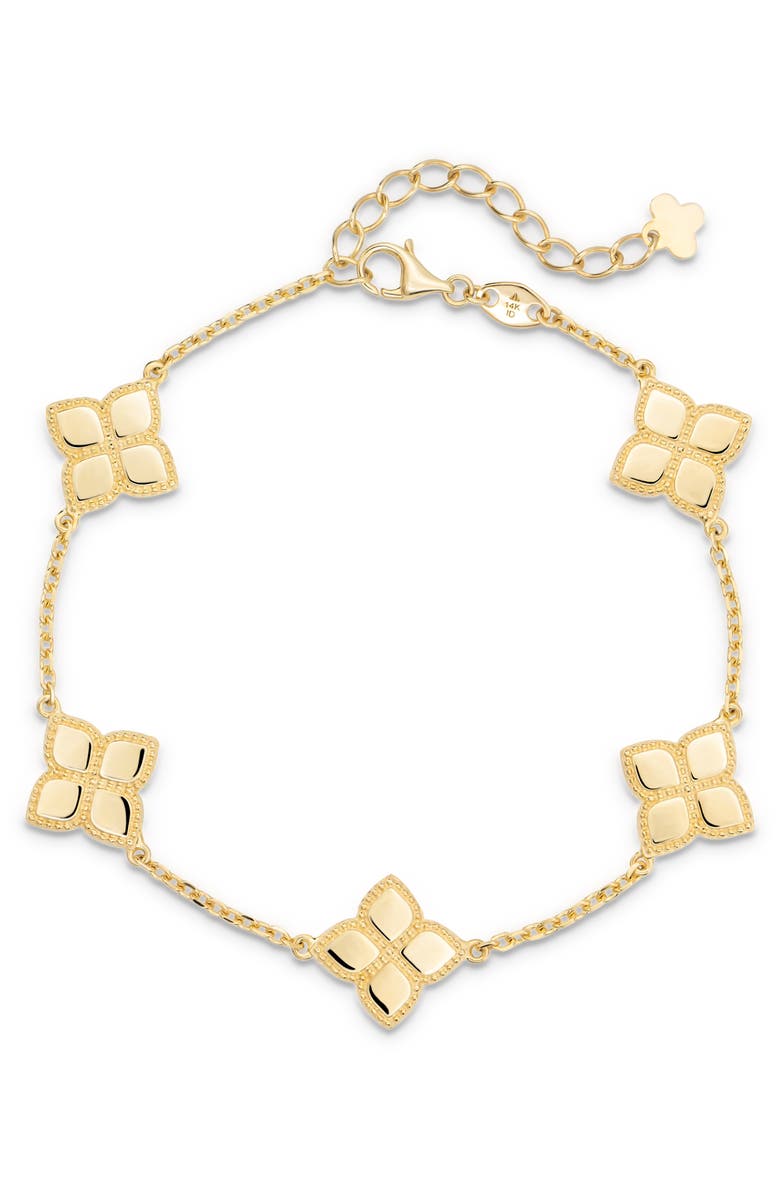 DEVATA Clover Five Charm Chain Bracelet in 14K Gold, Main, color, Yellow Gold