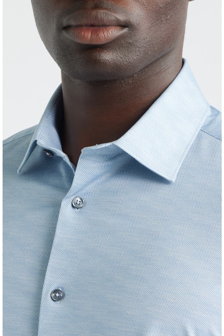 Miles OoohCotton® Herringbone Print Short Sleeve Button-Up Shirt, Alternate, color, AIR BLUE
