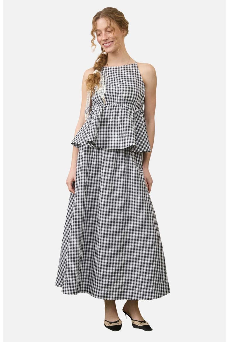 Gingham Sleeveless Peplum Top, Alternate, color, BLACK