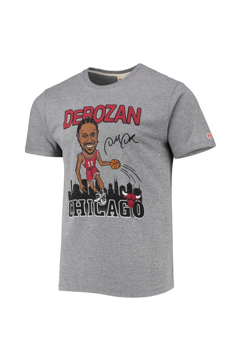 Men's Homage DeMar DeRozan Heathered Gray Chicago Bulls Caricature Tri-Blend T-Shirt, Alternate, color, Heather Gray