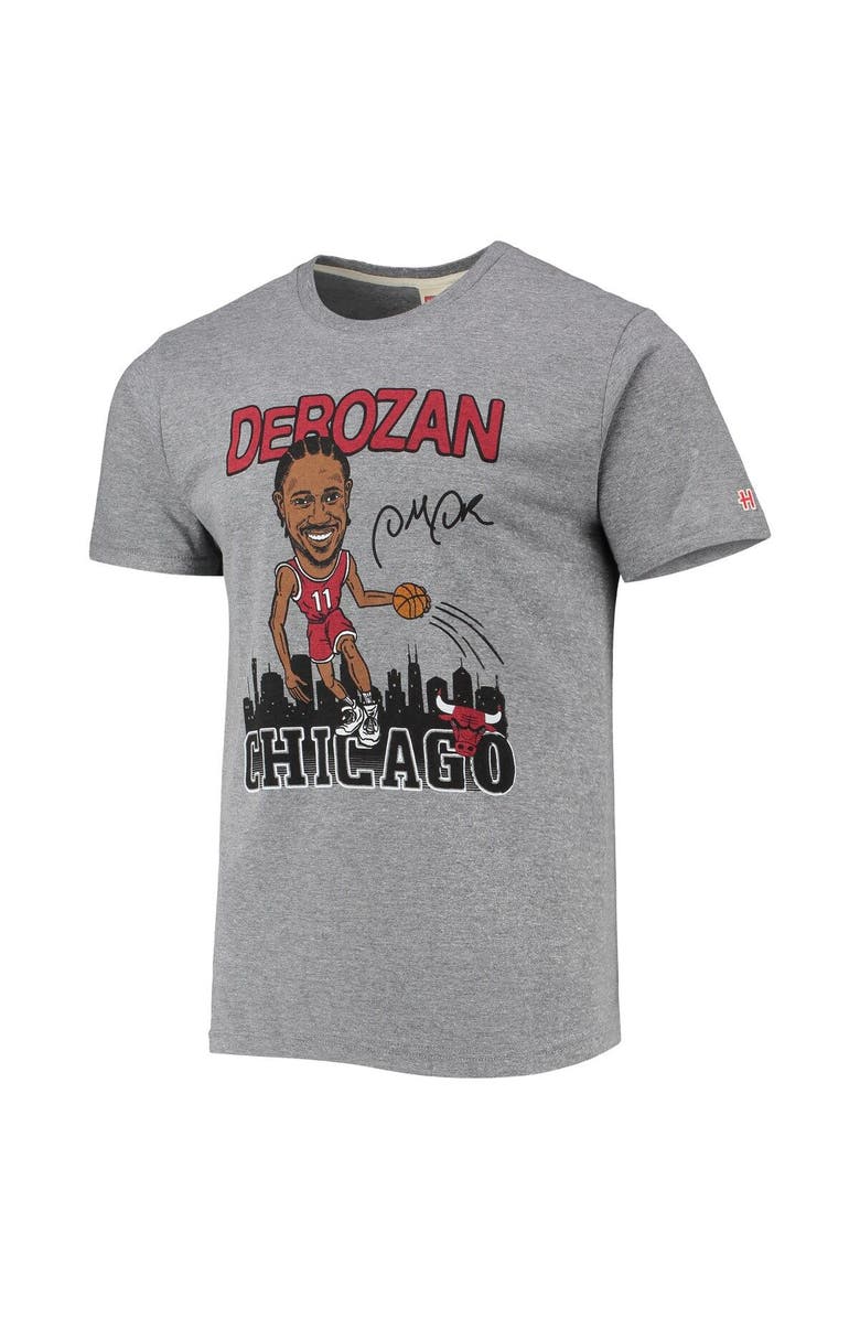 Homage Men's Homage DeMar DeRozan Heathered Gray Chicago Bulls Caricature Tri-Blend T-Shirt, Alternate, color,