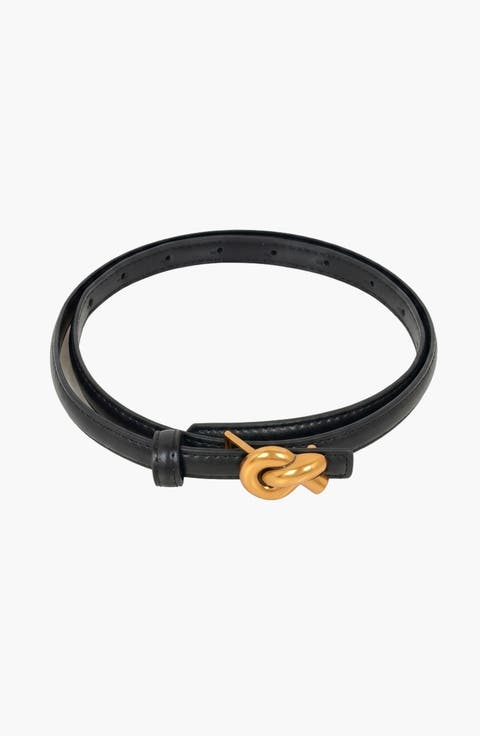 Knot Buckle Polished Detail Leather Belt