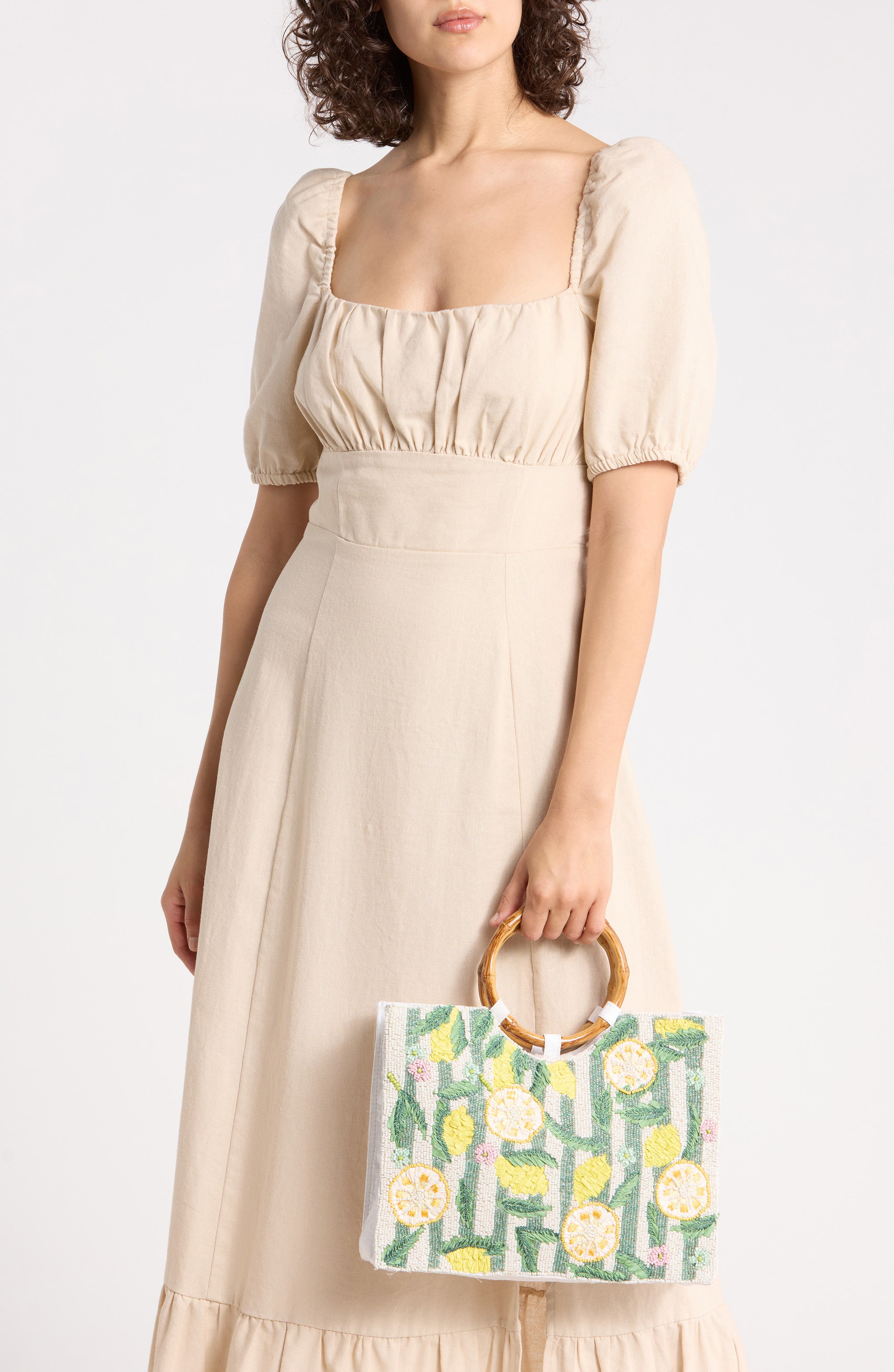 Collection XIIX Lemon Beaded Ring Handle Tote Bag, Alternate, color, Lemon