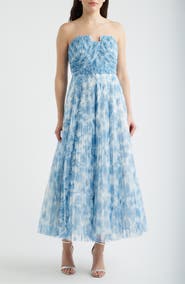 Hutch Pleated Strapless Mesh Gown