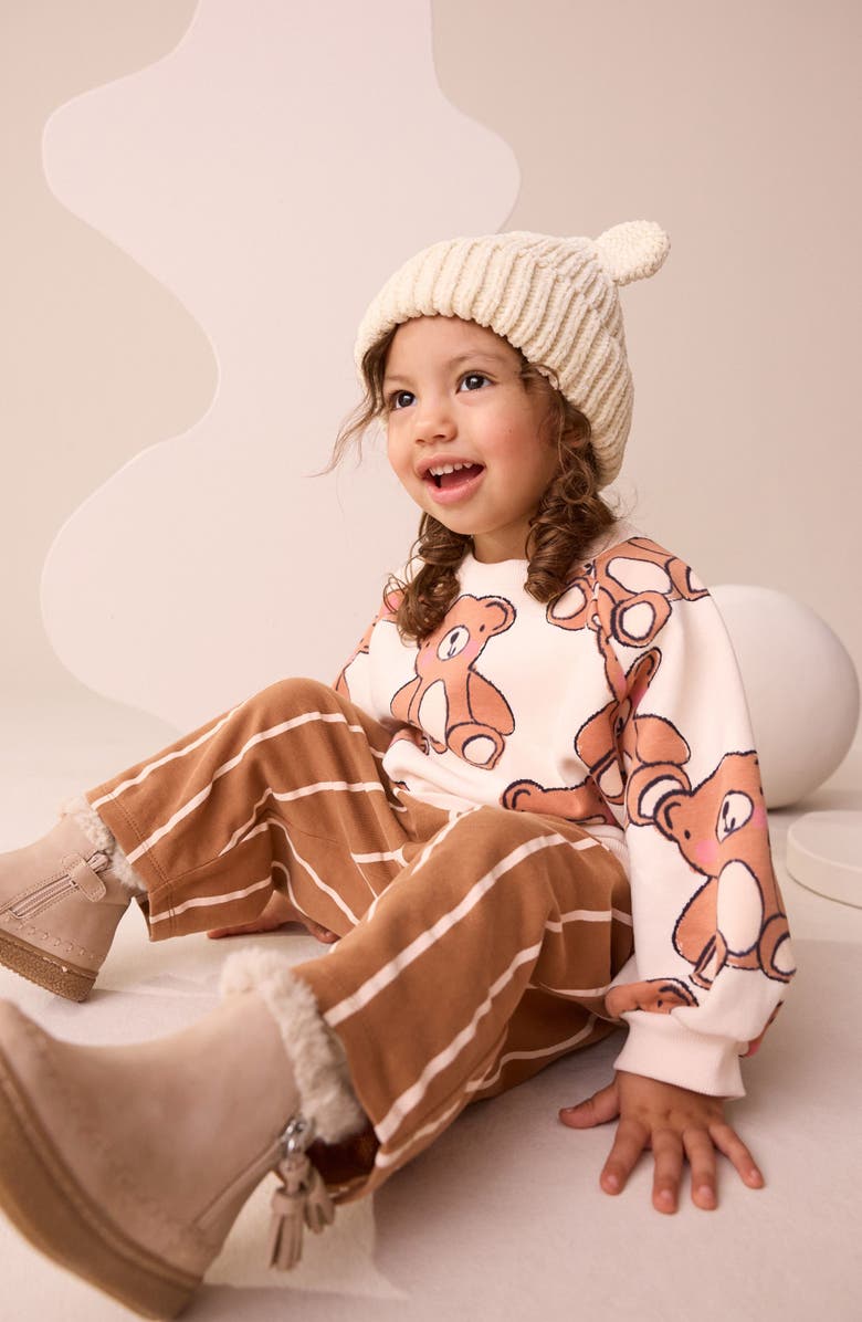 NEXT Kids' Bear Sweatshirt & Striped Sweatpants Set, Alternate, color, Neutral