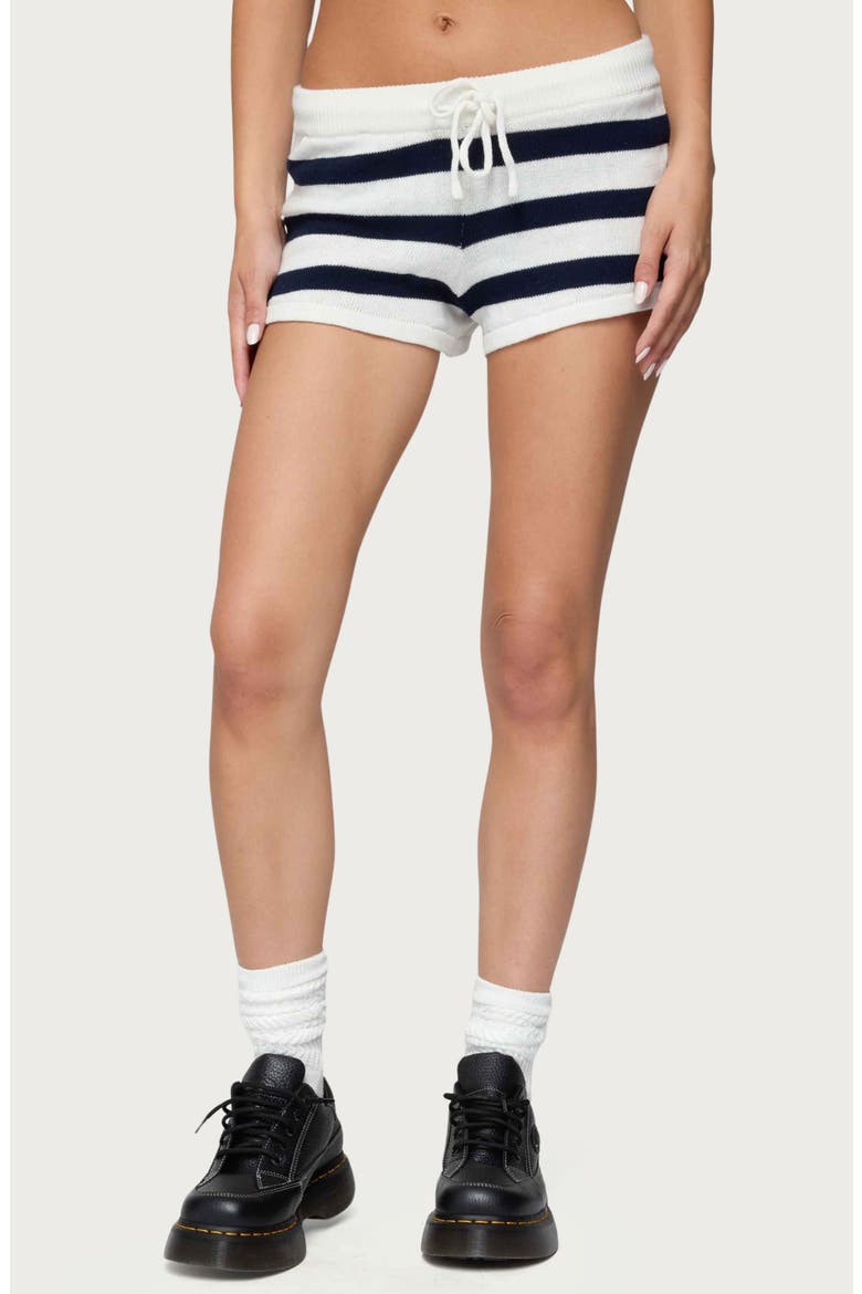 Amaris Stripe Drawstring Cotton Shorts, Main, color, NAVY