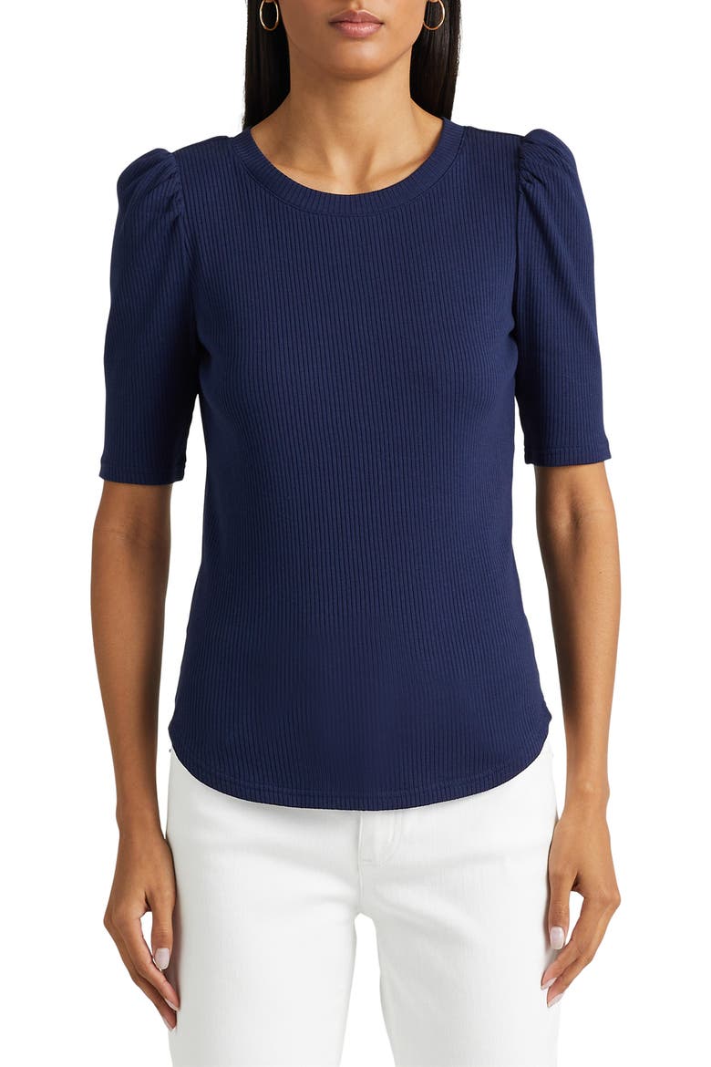 Puff Sleeve Rib Knit Top (Women) | Nordstrom