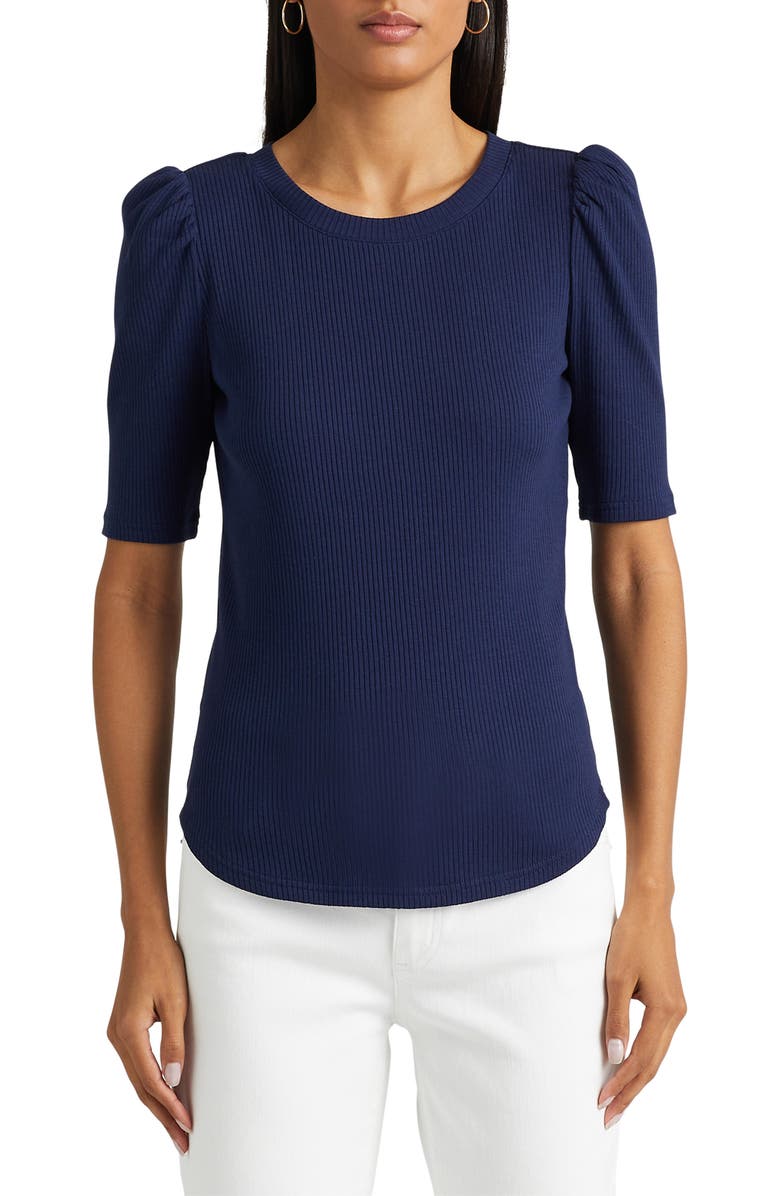 Lauren Ralph Lauren Puff Sleeve Rib Knit Top, Main, color, 