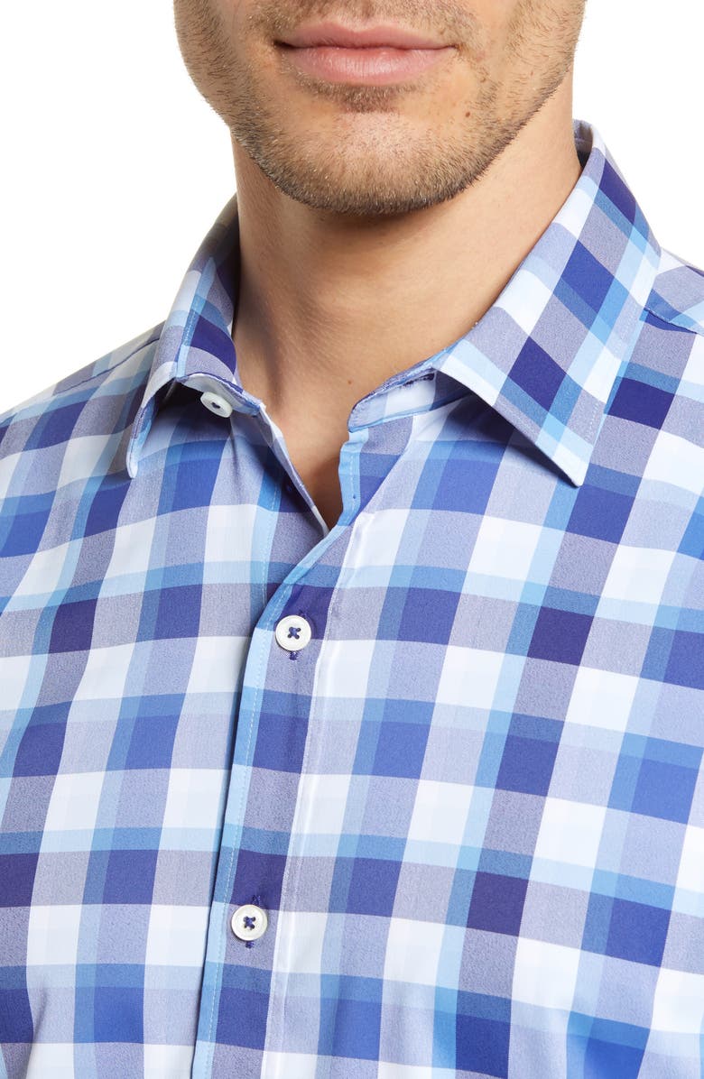 Bugatchi Shaped Fit Plaid Button-Up Performance Shirt, Alternate, color, 