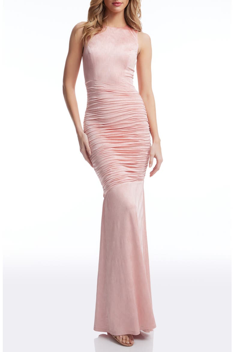Violetta Ruched Sleeveless Gown, Main, color, BLUSH