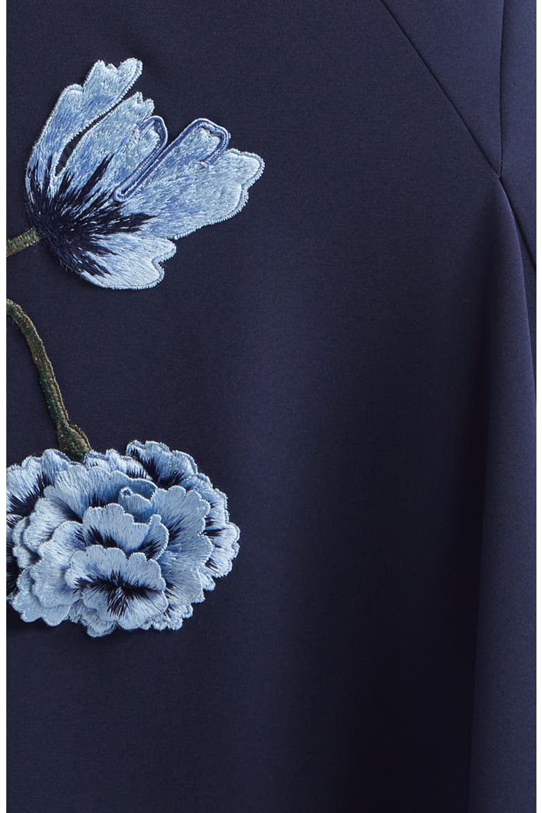 Floral Cord Embroidery Stretch Crepe Cascade Gown, Alternate, color, NAVY/ BLUE