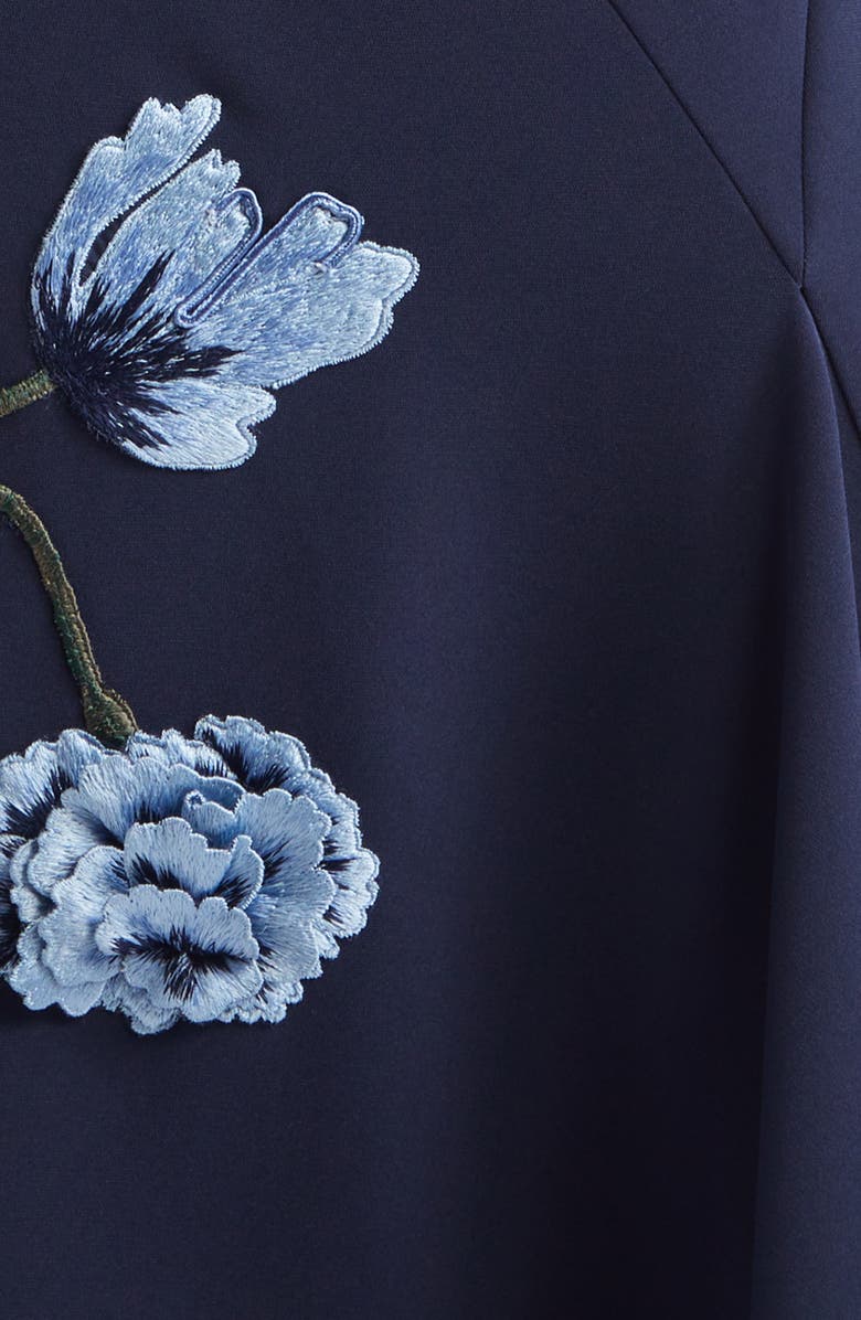 Lela Rose Floral Cord Embroidery Stretch Crepe Cascade Gown, Alternate, color, Navy/ Blue