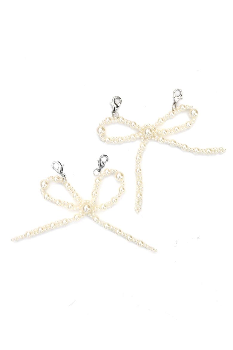 Better with a Bow White Pearl Shoe Charms - Faux Pearl-Studded Bow Shoe Charms with Lobster Clips for Sneakers, 2.75x3.3 Inch, Alternate, color, Multicolor