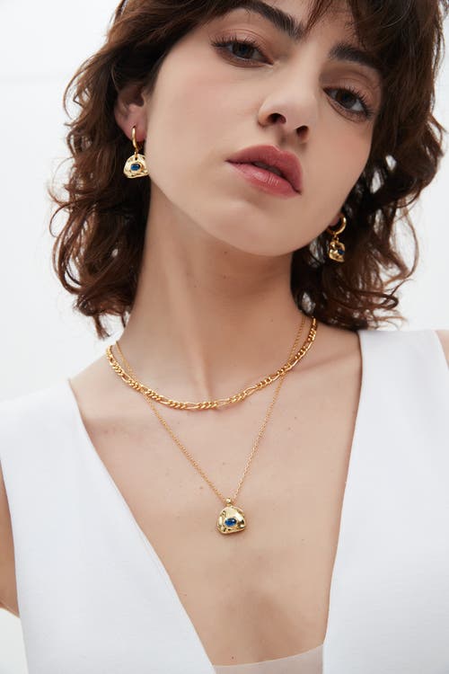Classicharms Aria Gemstone Pendant Necklace And Figaro Chain Layering Set In Gold