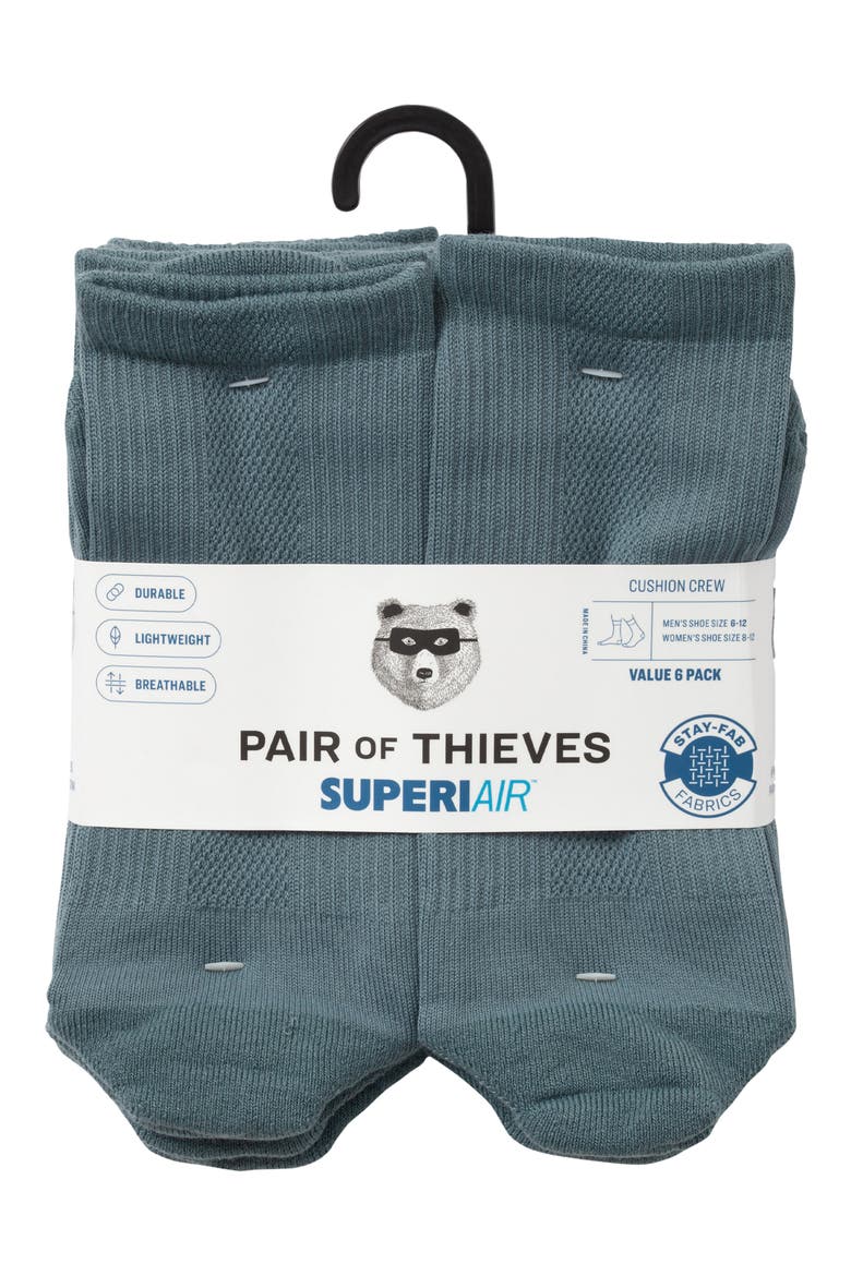 Superiair 6-Pack Cushion Crew Socks, Alternate, color, PACIFIC BLUE