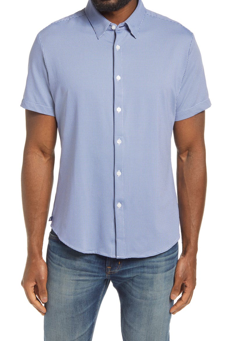 Beckett Trim Fit Gingham Shirt, Main, color, NAVY GINGHAM