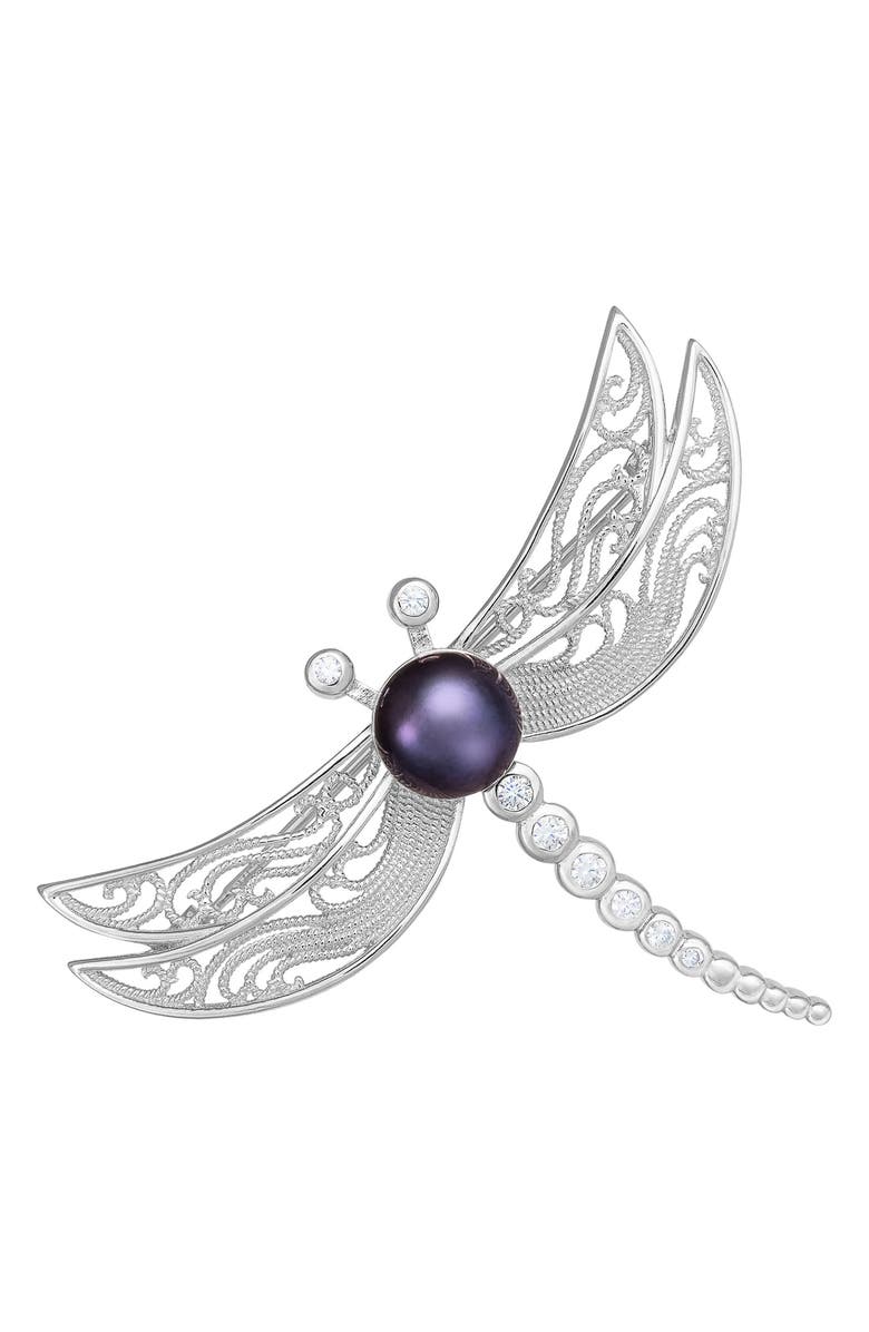 SPLENDID PEARLS Rhodium Plated Sterling Silver 8-8.5mm Cultured Freshwater Pearl Brooch, Main, color, 
