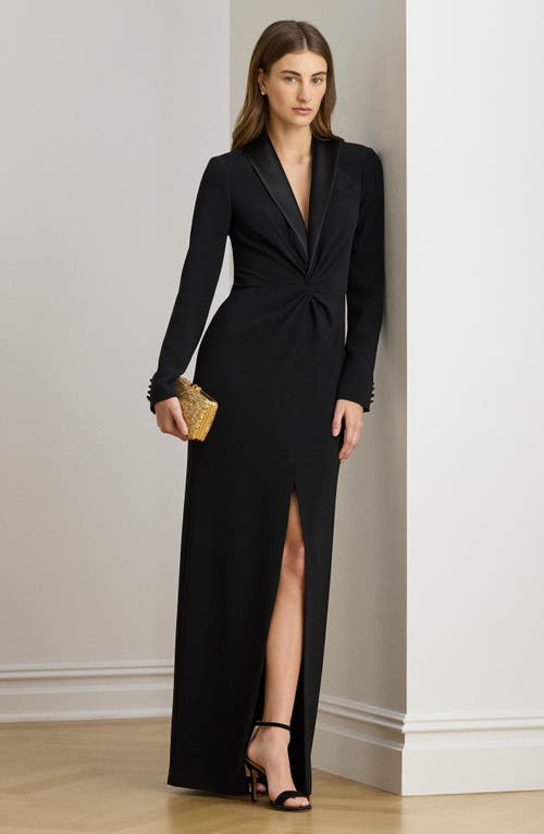 Ralph Lauren Lauren  Zeenai Long Sleeve Tuxedo Sheath Gown In Black