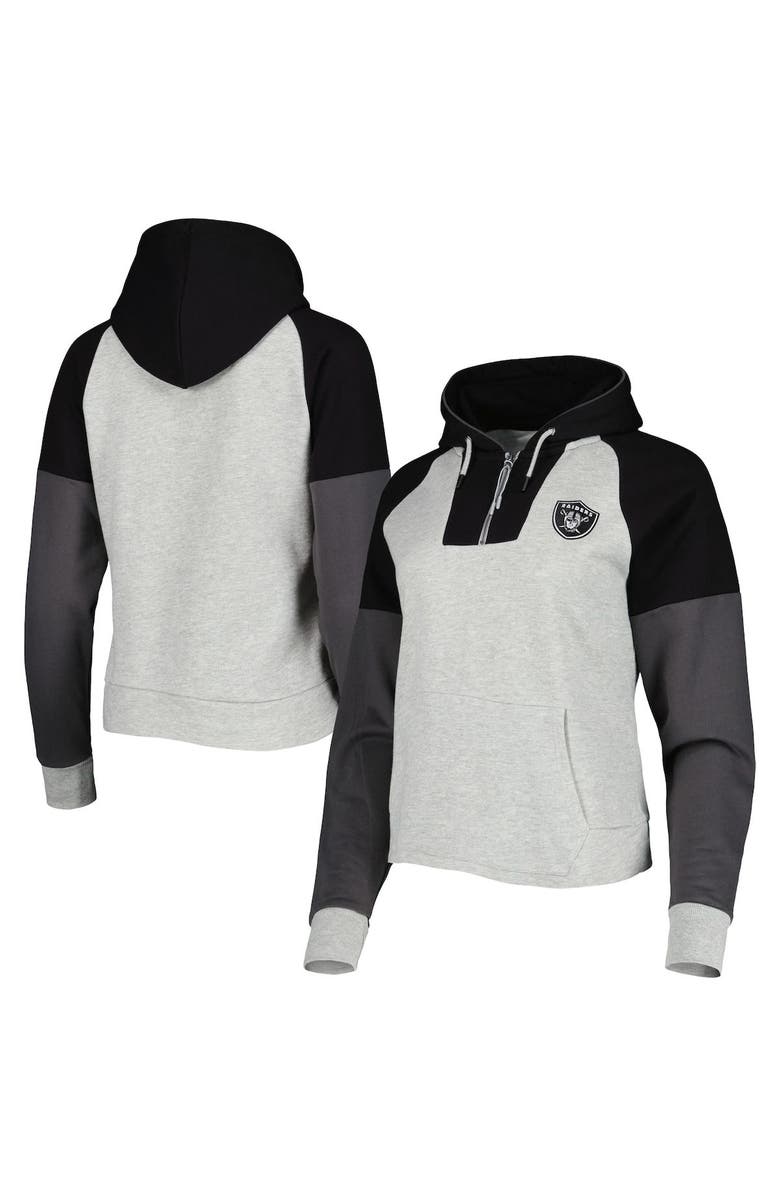 ANTIGUA Women's Antigua Heather Gray Las Vegas Raiders Lightweight Jackpot Raglan Half-Zip Pullover Hoodie, Main, color,