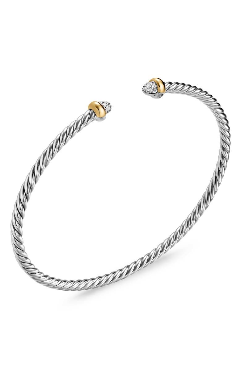 David Yurman Micro Cable Flex Cuff Bracelet with Diamonds, Alternate, color, Silver Pave