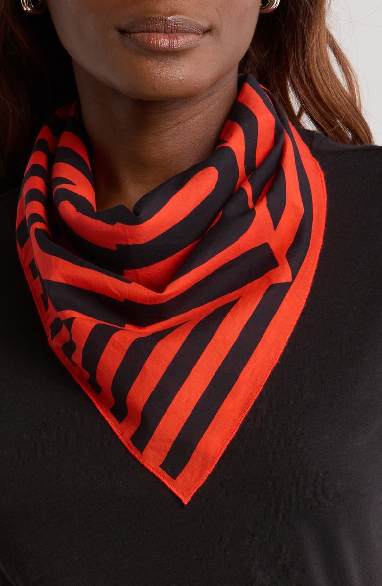 Clare V. Stripe Cotton Bandana, Alternate, color, Black/Poppy Printed Iconique