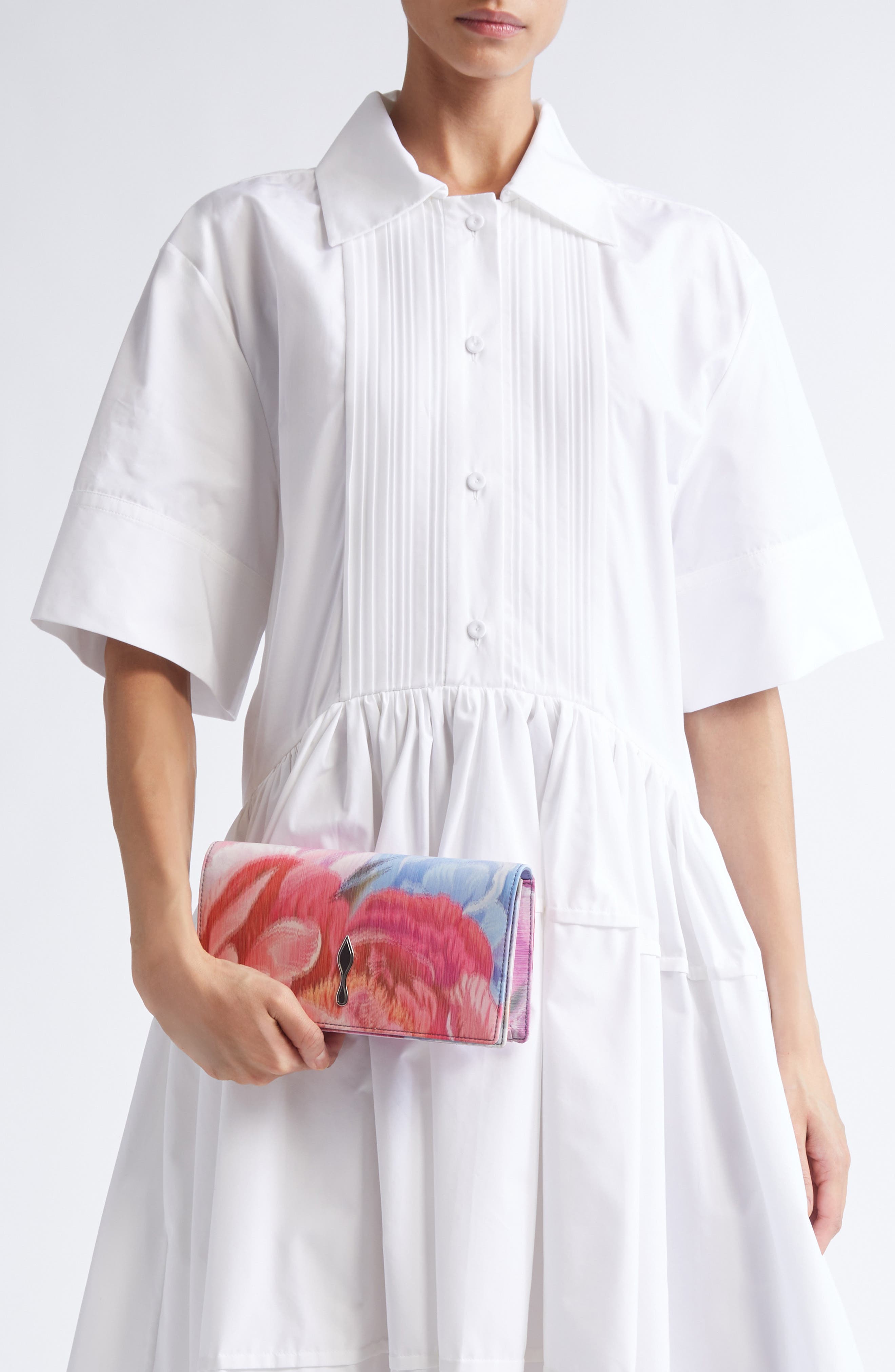 Christian Louboutin Bettina Floral Tissu Chiné Clutch, Alternate, color, Pink Multi/ Silver